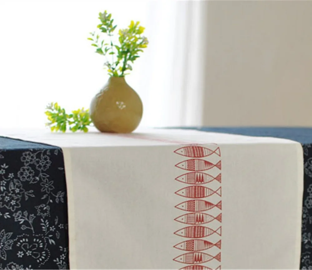 Двойная настольная дорожка FUYA с изображением мультяшных рыбок скатерть флага