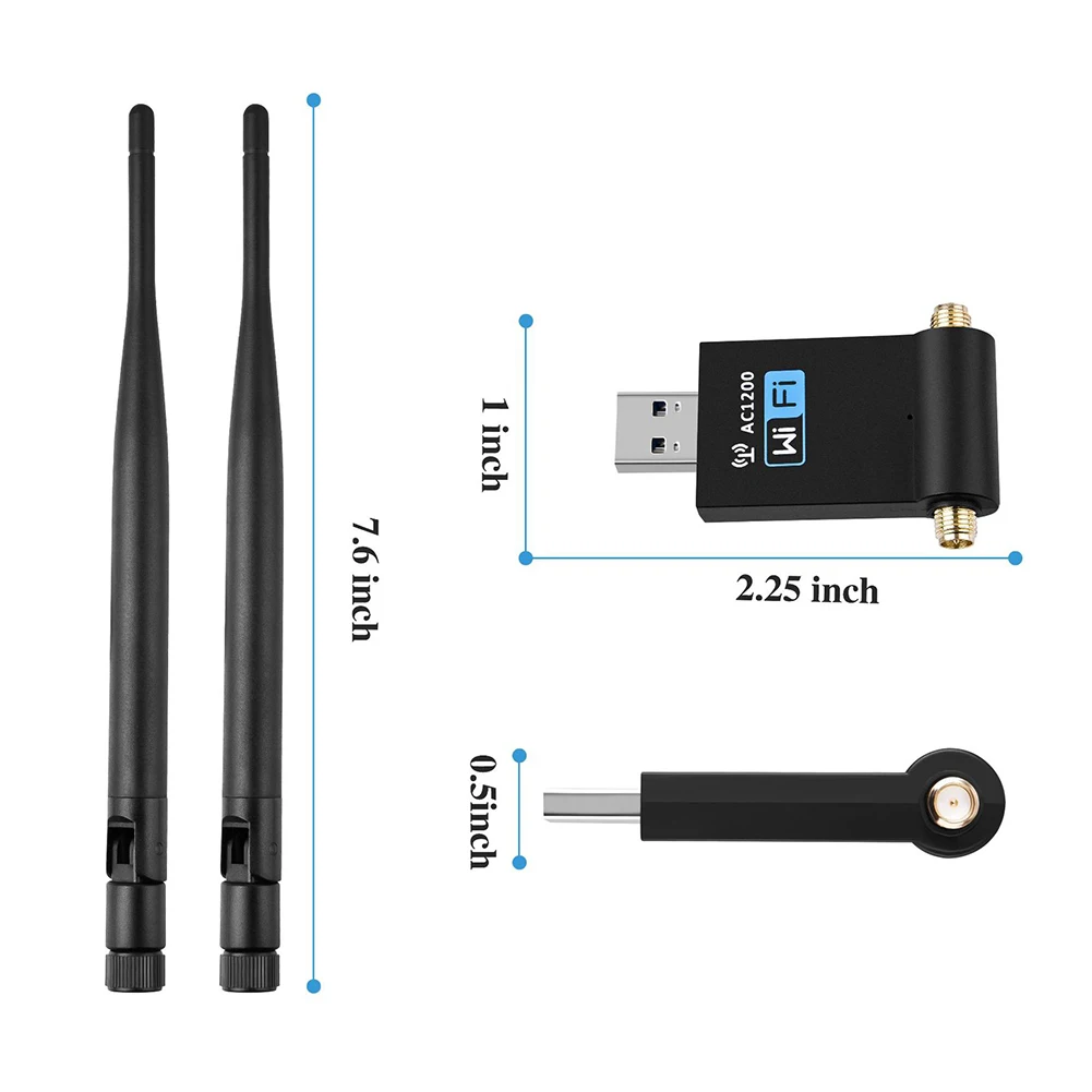 

1200Mbps Wifi Receiver Wireless USB WLAN Adapter Dual Band Antenna 2.4/5.8GHz for PC DJA99