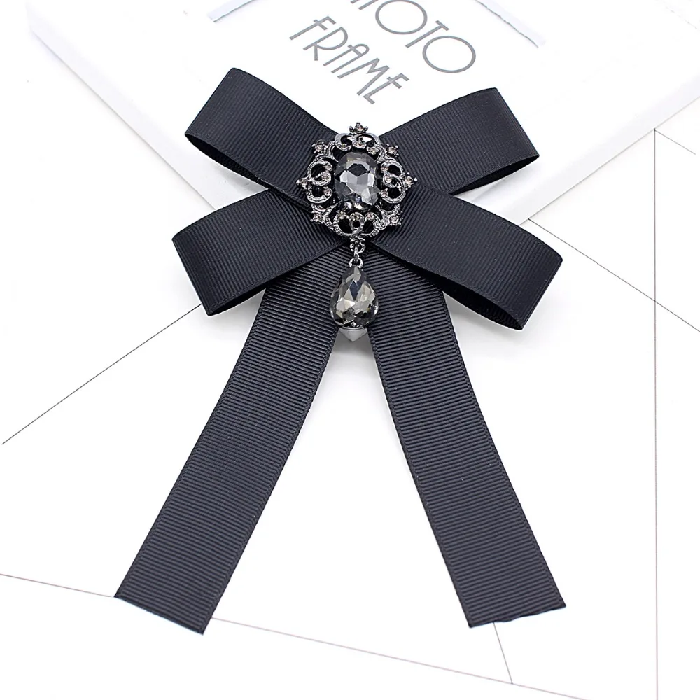 Винтажные Броши с черным бантом лента ретро воротник штифты корсажа галстук