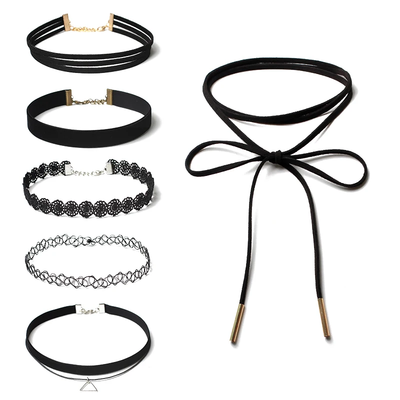 6 шт/8 шт/10 шт./компл. шнурки в стиле панк черные кружевные бархатные ожерелья чокер