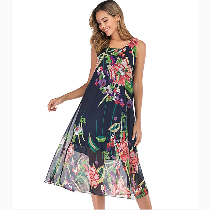 Женское платье пачка Lossky длинное средней длины с цветочным принтом и о вырезом