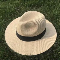 women ribbon wide brim panama straw hat fedora beach sun hat upf50 sun floppy summer boater hat lady kentucky derby vocation hat