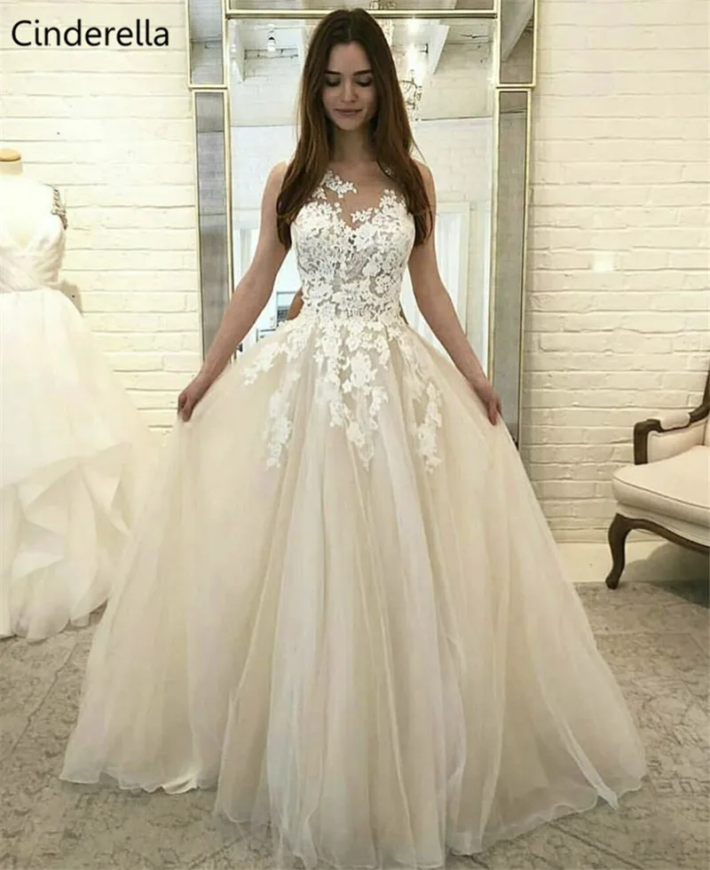 Золушка Свадебные платья цвета слоновой кости Совок без рукавов трапециевидной