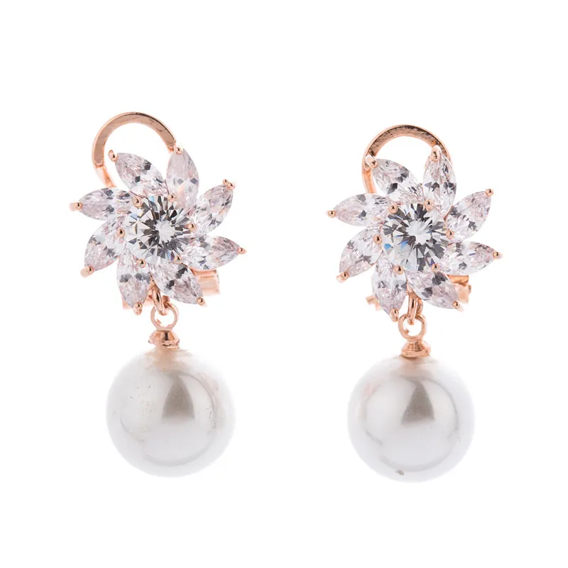 Женские серьги гвоздики с фианитом в форме цветка|flower stud earrings|fashion earringsstud earrings |