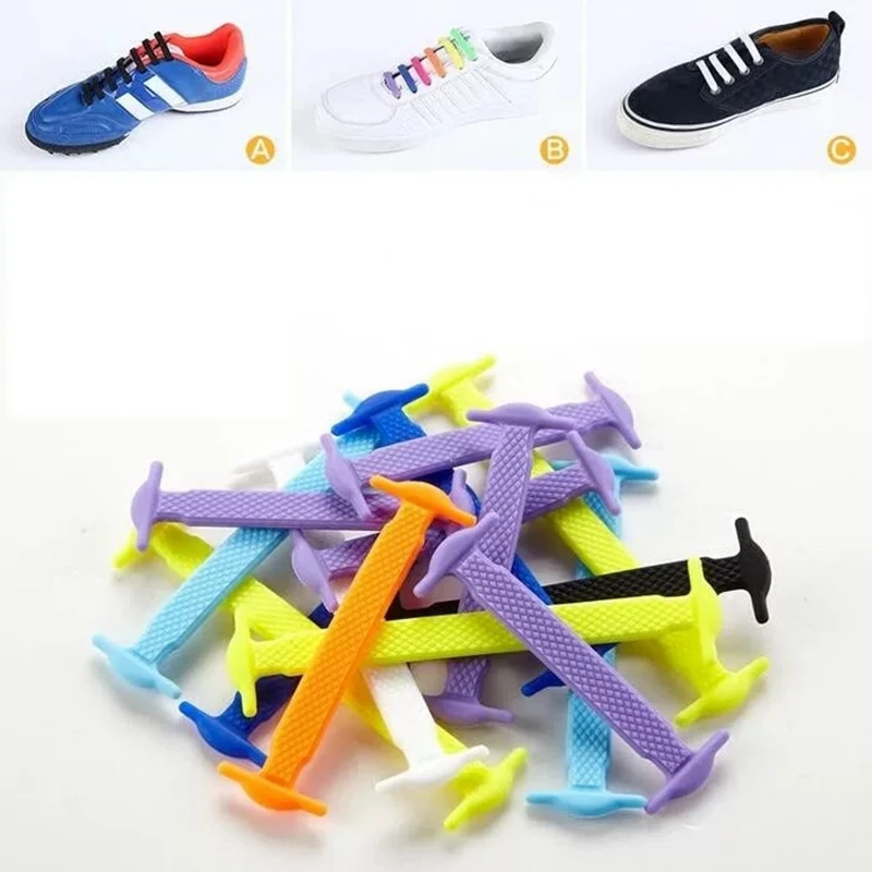 16Pcs Silicone Shoelaces for Shoes No Tie Shoe laces Elastic Laces Sneakers Kids Adult Rubber Shoelace One Size Fits All Shoes