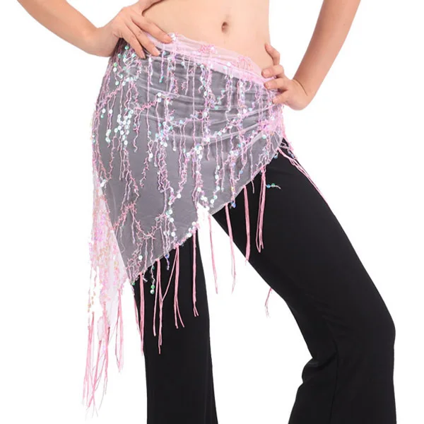 

Women Belly Dance Triangle Hand Make Sequin Tassles Mesh Hip Scarf Wrap 9 Colors Wholesale