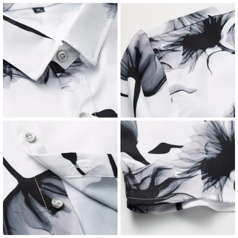 

JZ CHIEF Chinese Style Ink painting Shirt With Short Sleeve Casual Slim Fit Male Social Shirt Summer Fashion Business Plus Size