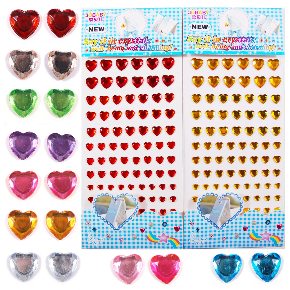 1 лист самоклеящиеся разноцветные стразы в форме сердца|Стразы| |