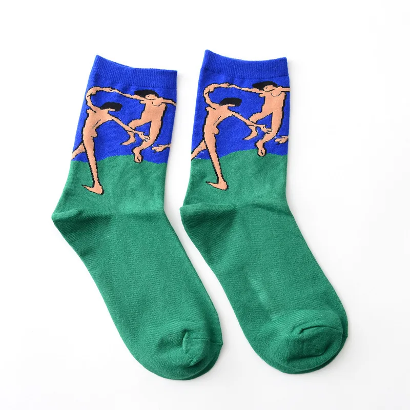 Носки женские мужские дышащие с рисунком Моны Лизы звездная ночь 1 пара носки