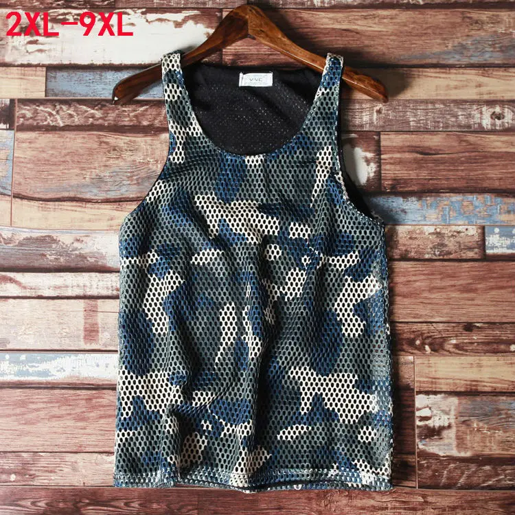 Лето мужские camiseta дышащие камуфляжные безрукавки, мужские футболки, майки размера плюс 2XL-5XL 6XL