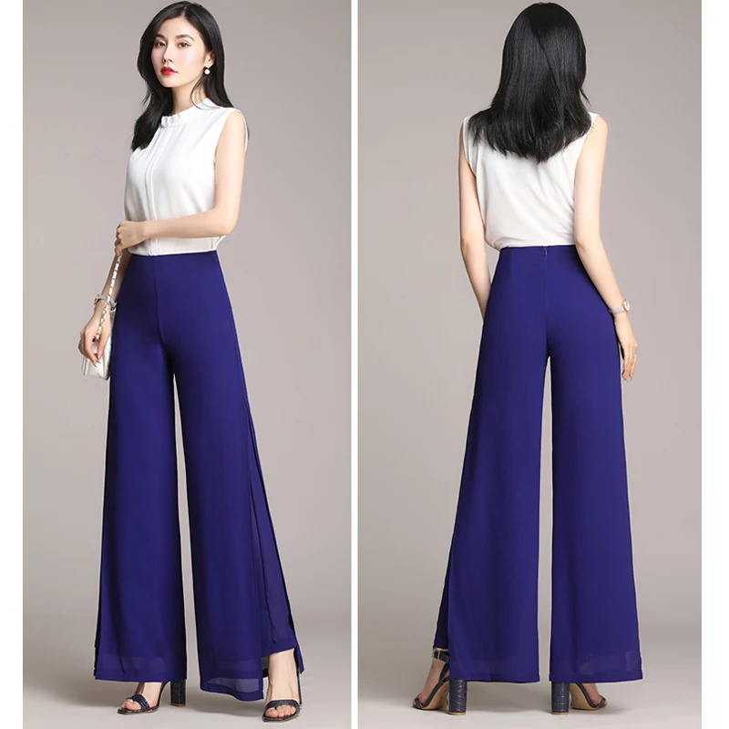 Женские шифоновые широкие брюки свободные двухслойные Капри с разрезом