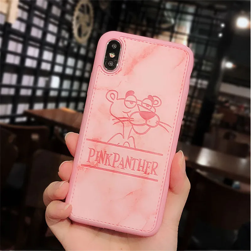 Cartoon Pink Leopard PU Leather Soft Silicon Case For iPhone 6 6s Plus 7 8 X 10 Ultra Slim TPU Phone Cover coque |