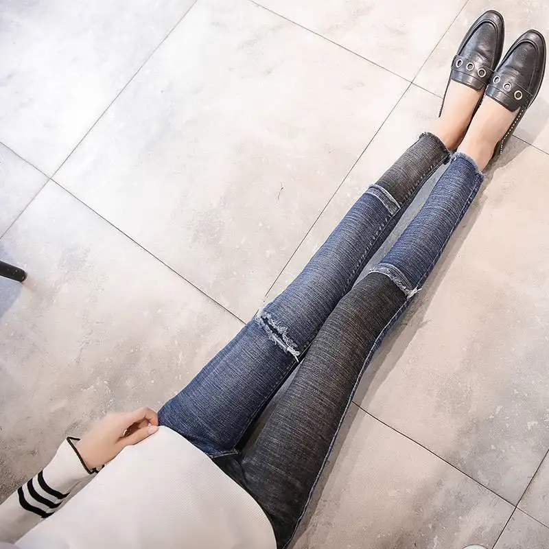 

New maternity pants maternity wear casual pants feet lift stomach pants hole stretch stomach lift denim pants