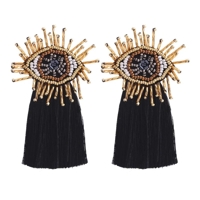 Sehuoran брендовые этнические длинные серьги с кисточками для женщин Boho Eye Beads дизайн Висячие серьги женские массивные украшения Oorbellen подарок - Окраска металла: E1176 Black