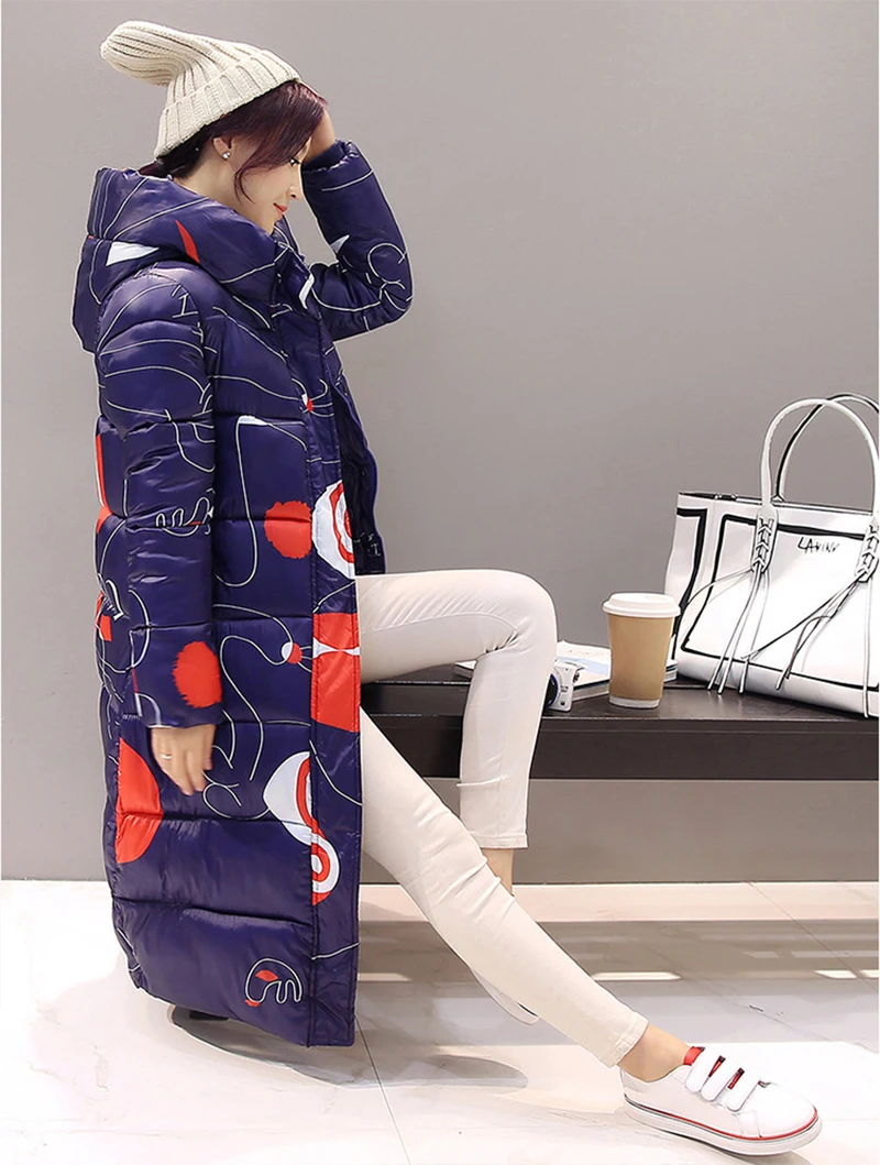 Осень зима Для женщин хлопковое пальто Новинка 2017 года с длинным капюшоном