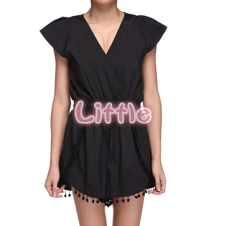 Hot Sale Rompers jumpsuit female 2014 Summer Sexy Short Jumpsuit Deep V neck With Small Ball Beach Playsuits B2# 41|jumpsuit pattern|jumpsuits