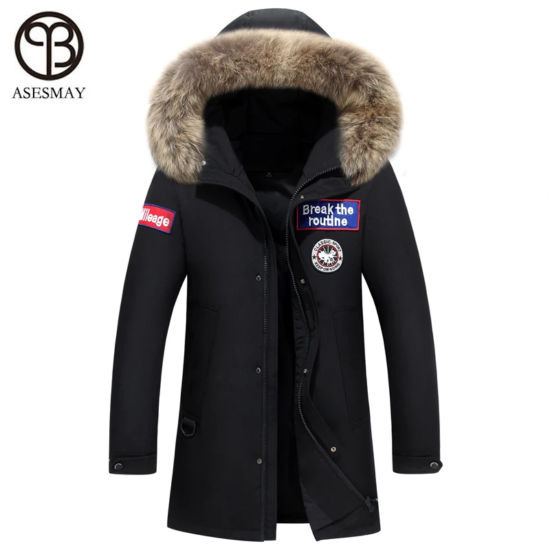 Asesmay 2019 модная зимняя куртка для мужчин парка с капюшоном толстые длинные куртки