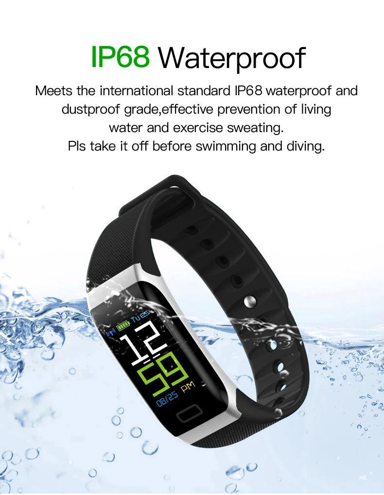 Цветной экран кровяное давление водонепроницаемый FitnessTracker монитор сердечного ритма Bluetooth умный Браслет для Android и IOS B91