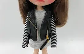 shirt and vest Крутая кукла наряды футболка с длинными рукавами+ кожаный жилет пальто для Blyth рубашка для Pullip, Blyth 1/6 аксессуары для кукол - Цвет: shirt and vest