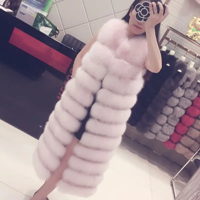 4XL меховой жилет Зимний толстый теплый из искусственного меха лисы женские