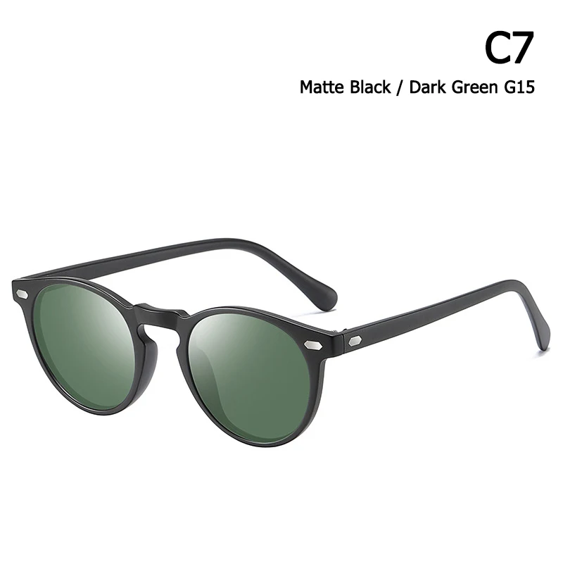 JackJad Fashion TR90 Frame Polarized Round Style Sunglasses Rivet Discolor Lens Brand Design Sun Glasses Oculos De Sol A576 - Цвет линз: C7 Matte Black G15