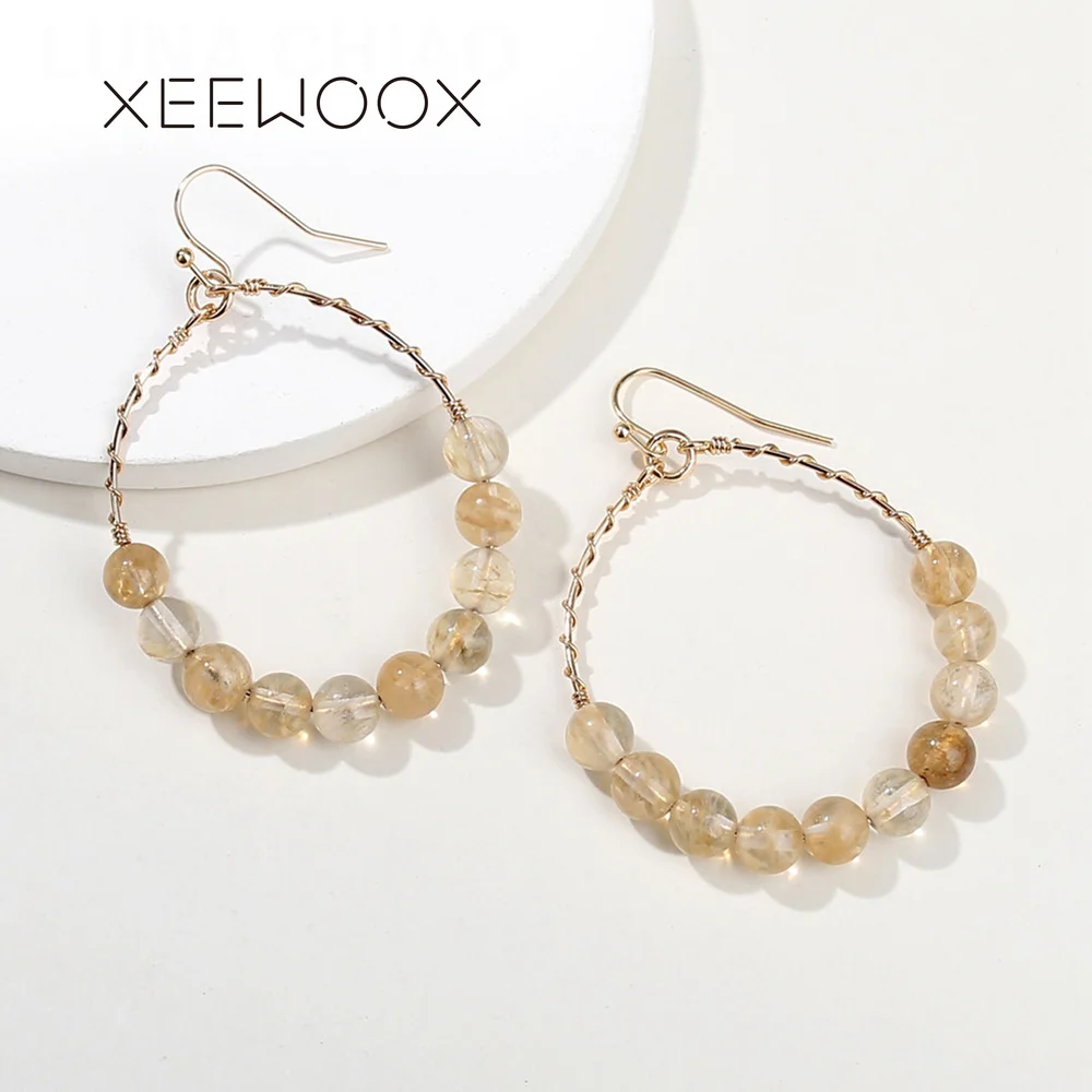 XEEWOOX новые винтажные серьги-капельки с полудрагоценным камнем Серьги капли воды амазонический камень золотые серьги полу-драгоценные серьги для женщин