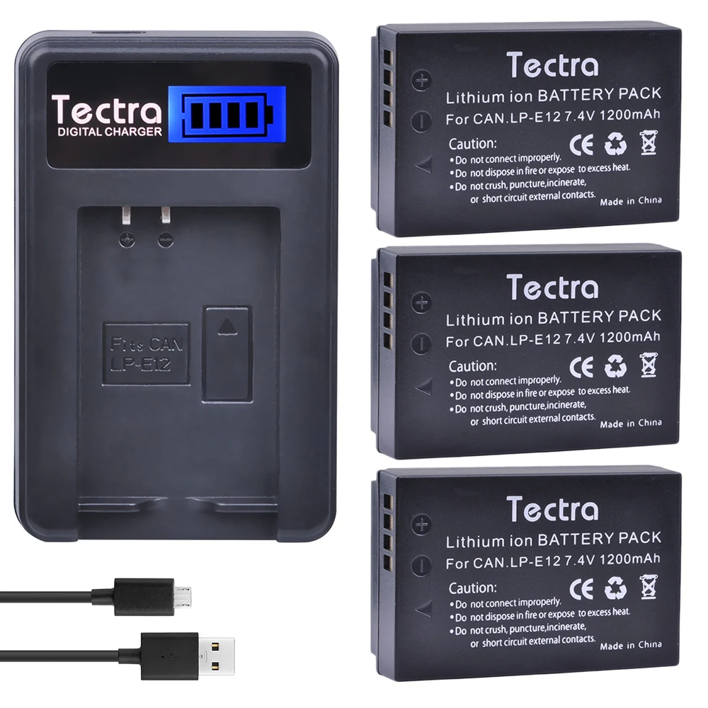 Аккумуляторная батарея и зарядное устройство Tectra для камеры LPE12 LP-E12 100D Kiss X7 Rebel SL1
