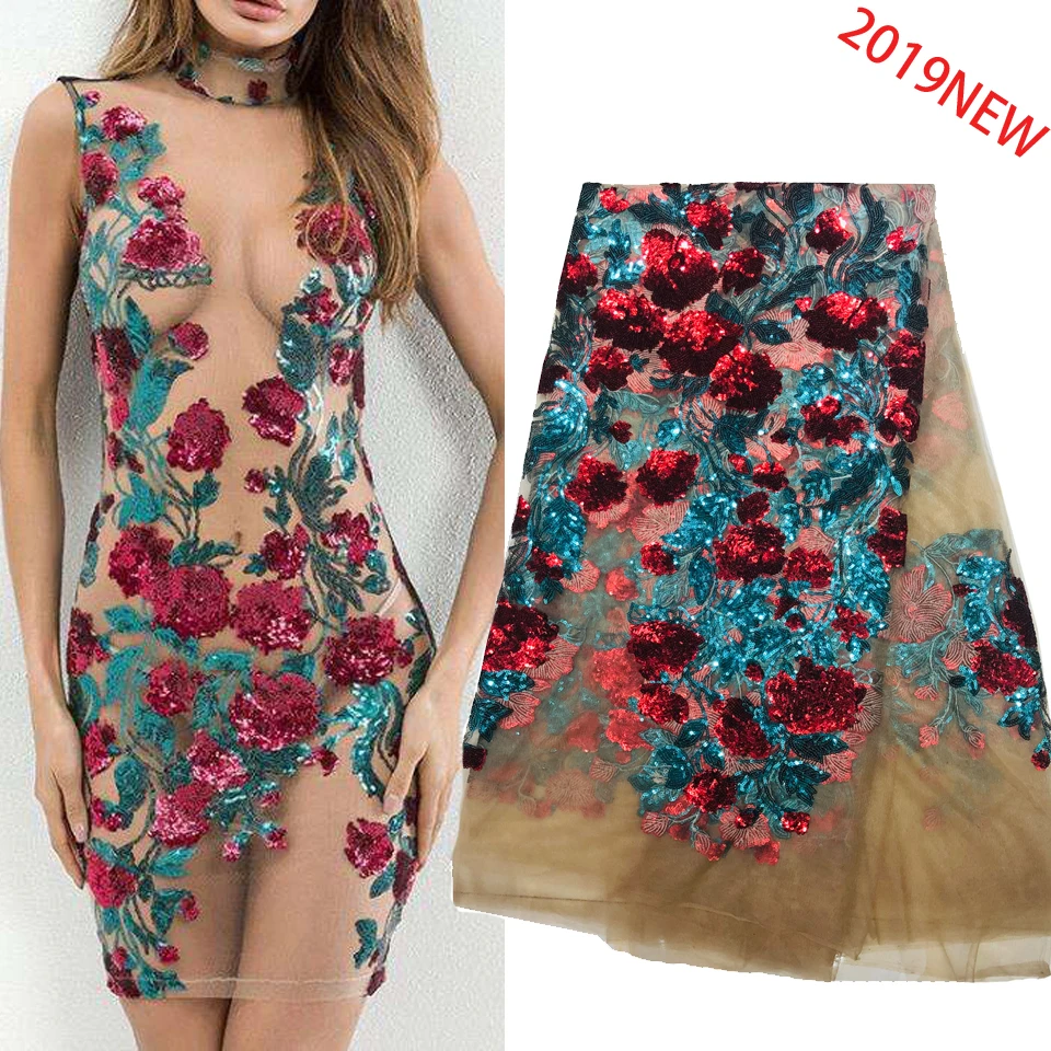 Latest Sequin Lace Fabric 5 Yards Flower African 2019 High Quality Nigeria Sequins Laces | Дом и сад