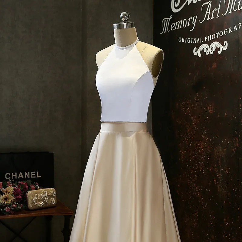 Элегантное платье для выпускного вечера из двух частей 2018 vestido longo с лямкой на шее