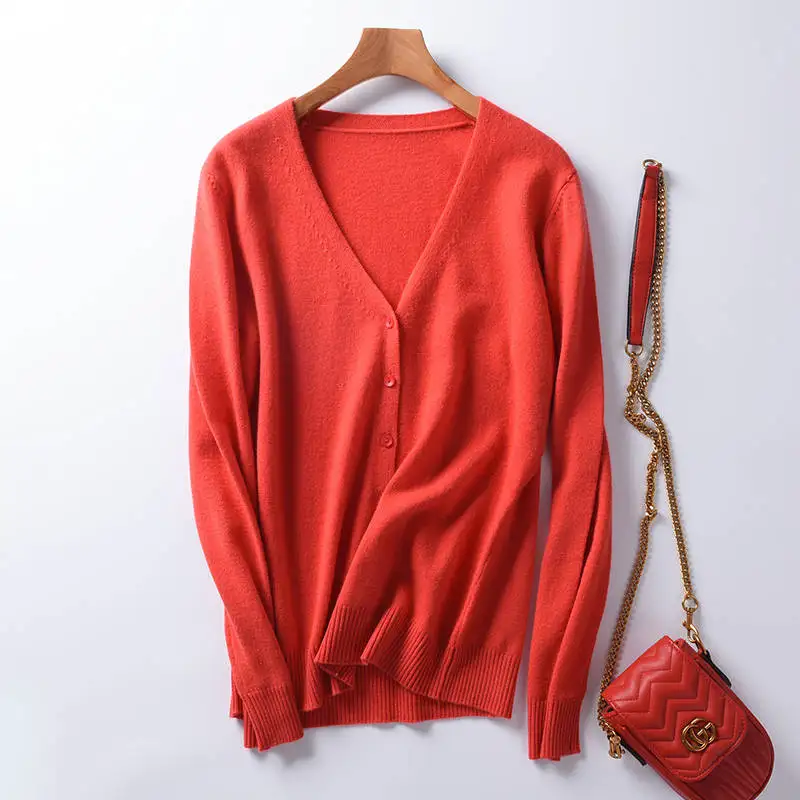 Vneck orange red Кашемировый свитер для женщин зима и Весна О-образный вырез высокое качество кардиганы для женщин Горячая распродажа чистый кашемир вязанная верхняя одежда - Цвет: Vneck orange red
