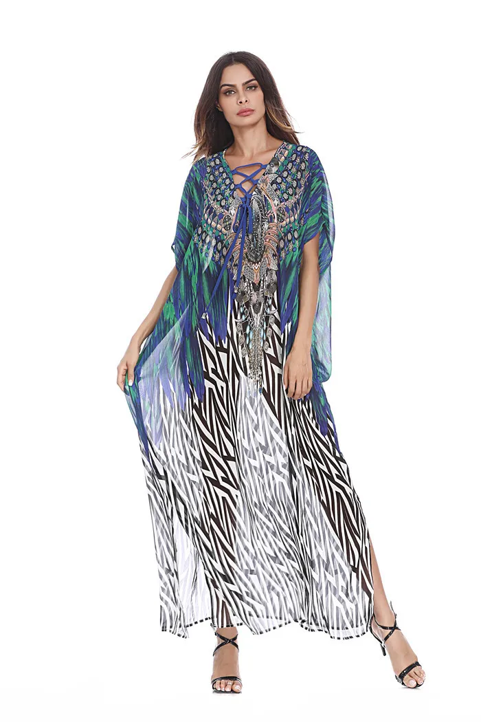 2018 Summer New Women 's Party Elegant High Quality Sexy Loose Dress Chiffon Print | Женская одежда