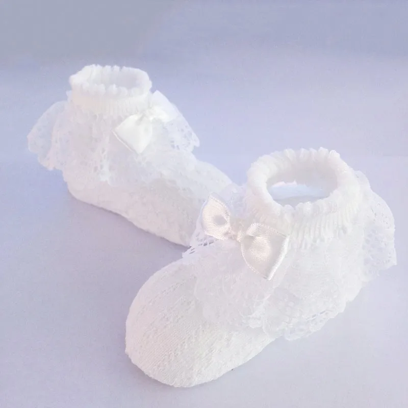 Носки для новорожденных детей белый розовый Шнуровка с бантиком из хлопка милый
