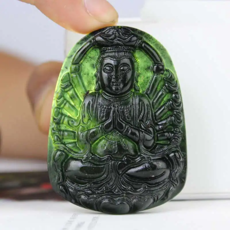 Модные натуральные обсидианские талисманы резные Гуаньинь кулон ожерелье