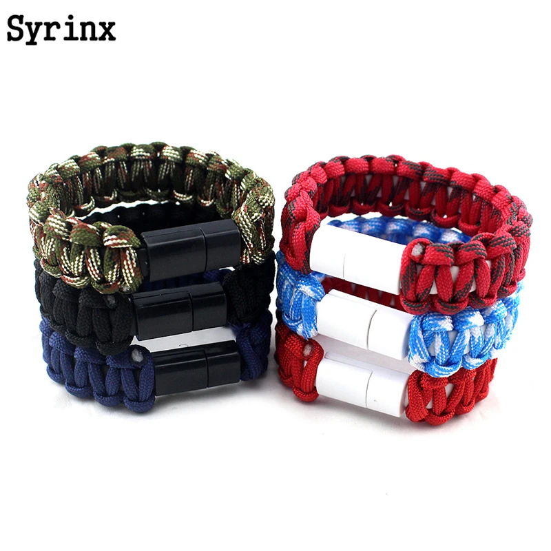 Новый открытый плетеный Камуфляжный микро-usb браслет подходит для IPhone кабель