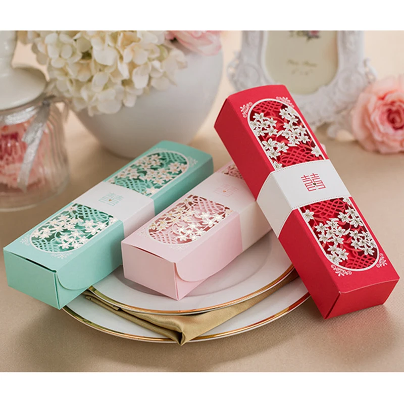 50 шт. Розовый и красный цвет Тиффани прокрутки лазерная резка коробки упакованы