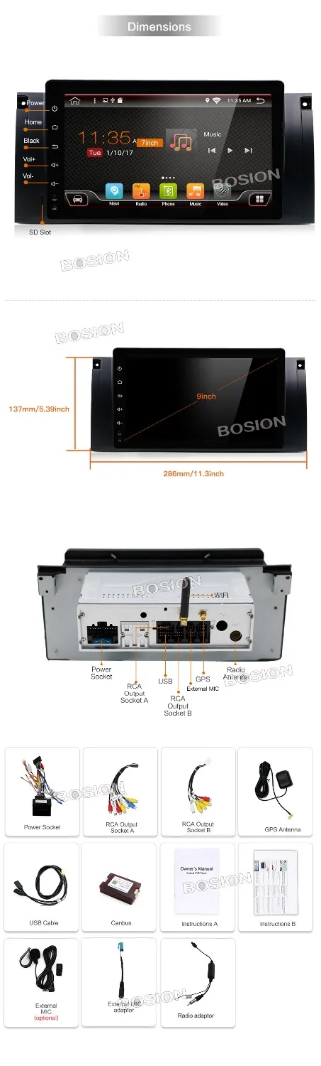 Android 9 0 дюймов в тире Автомобильный dvd-плеер мультимедиа для BMW/E39/X5/M5/E38/E53 с 2G ram Canbus