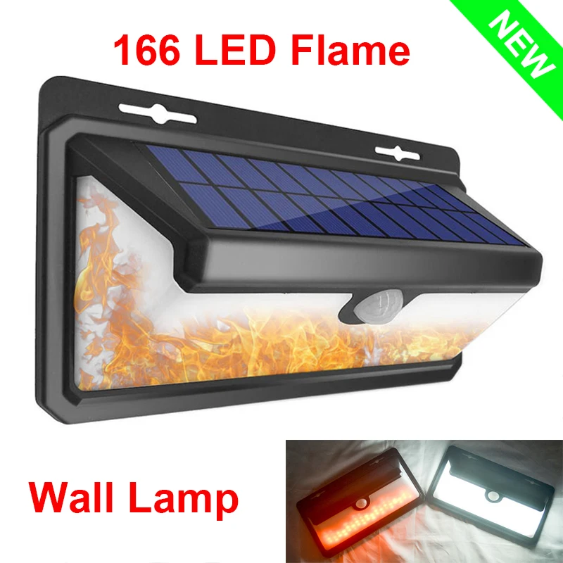 Пламенная Солнечная перезаряжаемая настенная лампа 70/166led PIR индукционный