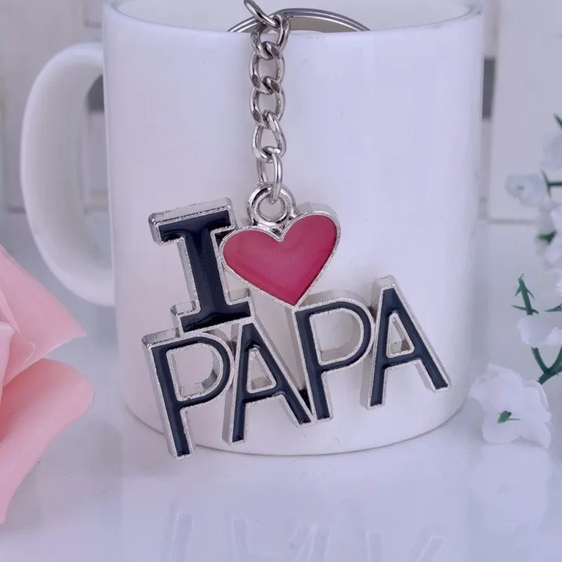 12 шт./лот) буквы I LOVE MOM/PAPA брелки модная в форме сердца ключ из металлического сплава кольца подарок на День Благодарения сувенир