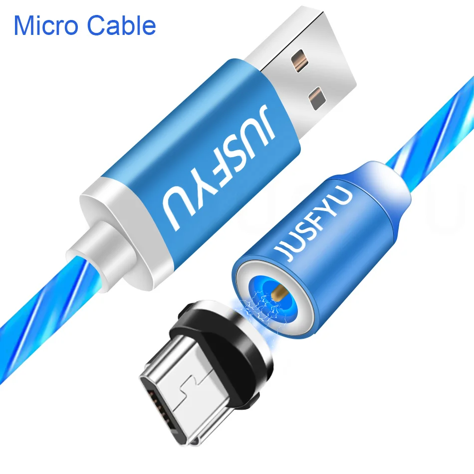 Blue for Micro Магнитный зарядный кабель, светильник для быстрой зарядки, магнитный кабель Micro usb type-C для iPhone 6, 6 S, 7, 8 Plus, СВЕТОДИОДНЫЙ Магнитный провод - Цвет: Blue for Micro