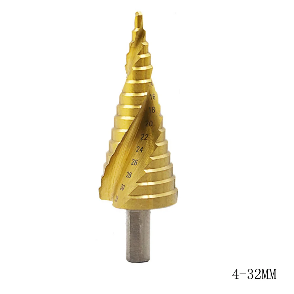 Zjcostol 3 шт. 4/32mm HSS Спиральная рифленая центровочное сверло карбида вольфрама с покрытием Алюминий Треугольники хвостовиком пагода ступенчатая Буровая головка бура Титан конус сверла по металлу