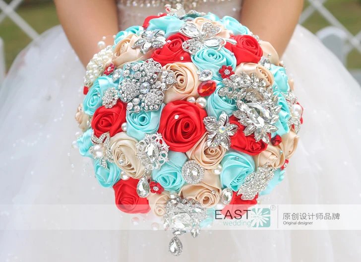 Брошь сделай сам цвета шампанского красная Голубая роза букет Шелковый