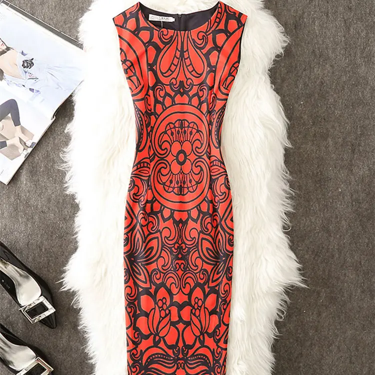 Soperwillton, летнее женское платье, для офиса, с принтом, карандаш, Vestidos, бодикон, с круглым вырезом, повседневное, без рукавов, женские платья# A767 - Цвет: 26