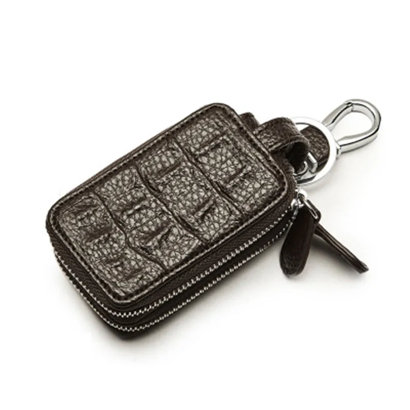 Мужской классический кожаный чехол для ключей с тиснением на молнии