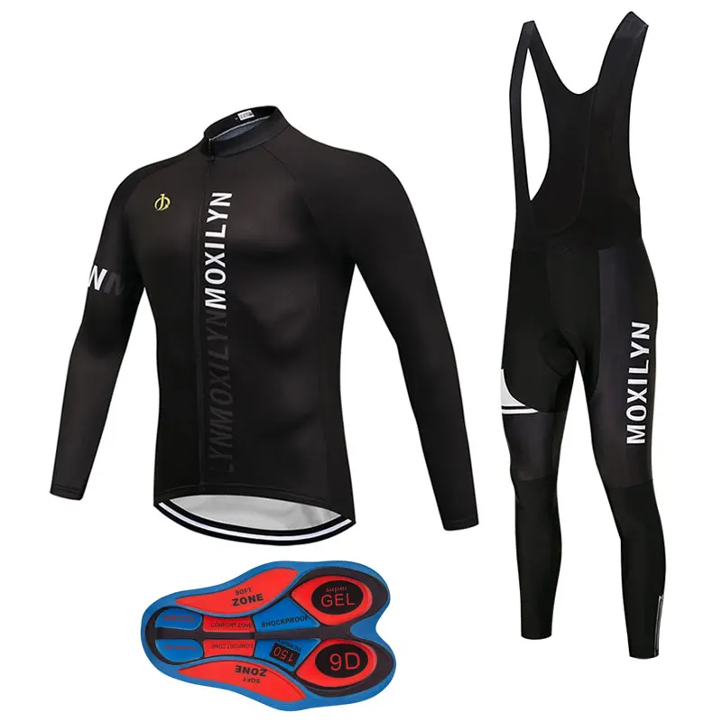 without fleece set 1 Moxilyn, набор Джерси для велоспорта, Зимняя Теплая Флисовая одежда с длинным рукавом для гонок, одежда для велоспорта, одежда для велоспорта Ropa Ciclismo, черная одежда для велоспорта - Цвет: without fleece set 1