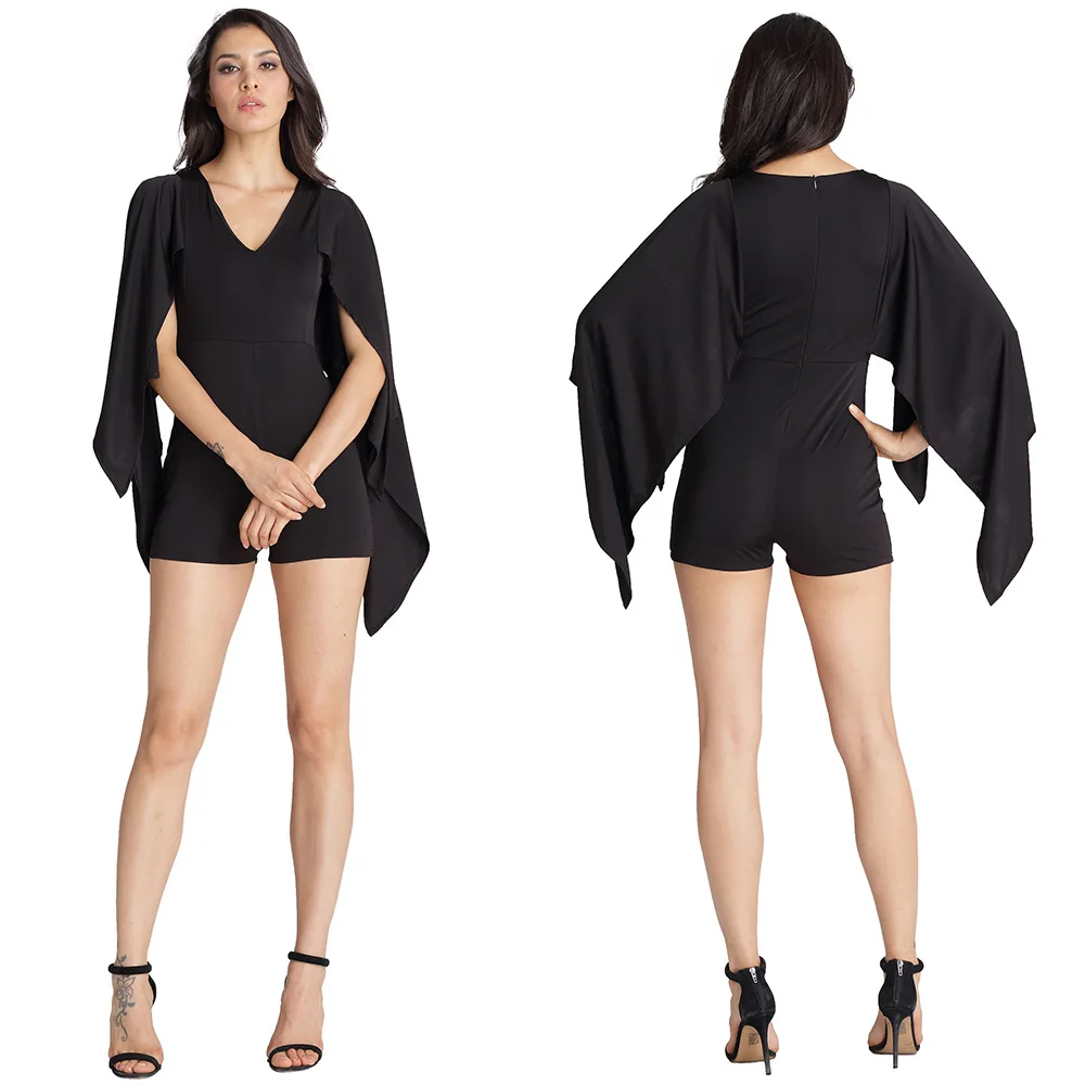 Летний комбинезон Для женщин короткий пикантные однотонные V-вырезом плащ