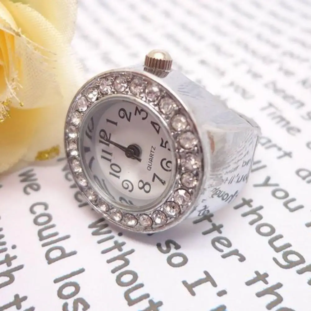 

Orologio donna Модный женский круглый чехол Блестящий Стразы сплав Кварцевый палец стрейч кольцо часы vrouwen Новый