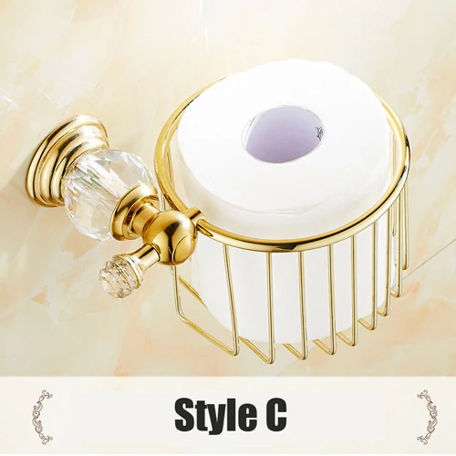 Хрустальный и нефритовый золотой Латунный держатель для туалетной бумаги бумажная корзина для хранения - Цвет: Style C