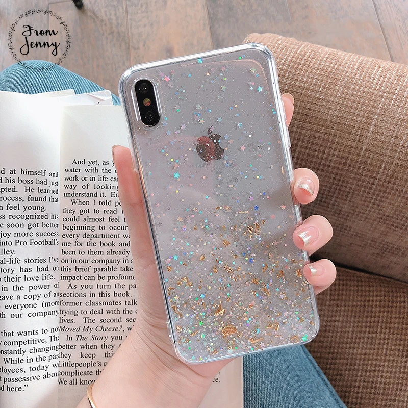 От Jenny прозрачная блестящая золотая фольга для iPhone x xr xs max 6 6s 7 8 Plus Звездная