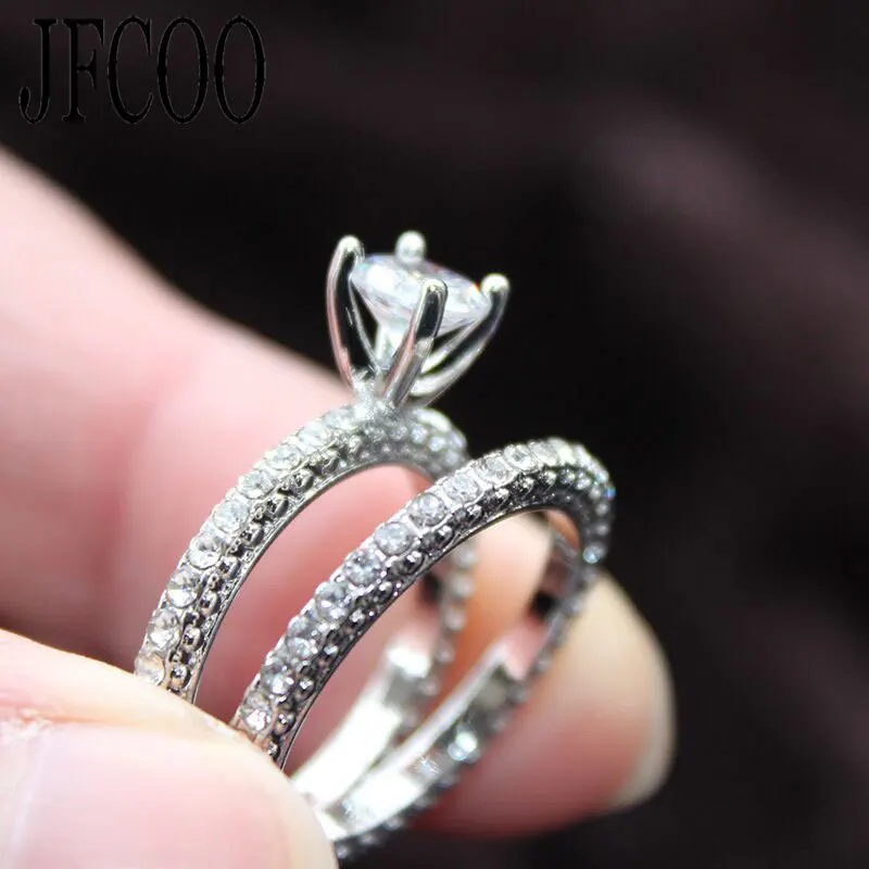 

2019 Bruiloft Nieuwe Vrouwen Dubbele Ringen Set Engagement Vrouw Zirconia Ring Voor Lover Party Sieraden Dropshipping