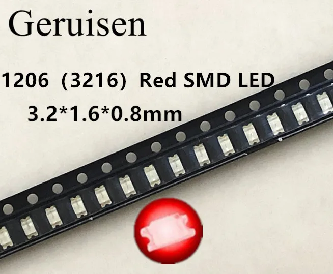 50 шт 1206 красный свет светоизлучающий диод SMD СИД 3216 диоды 620 625NM 100 120MCD 2 0 6 V 3 2*1